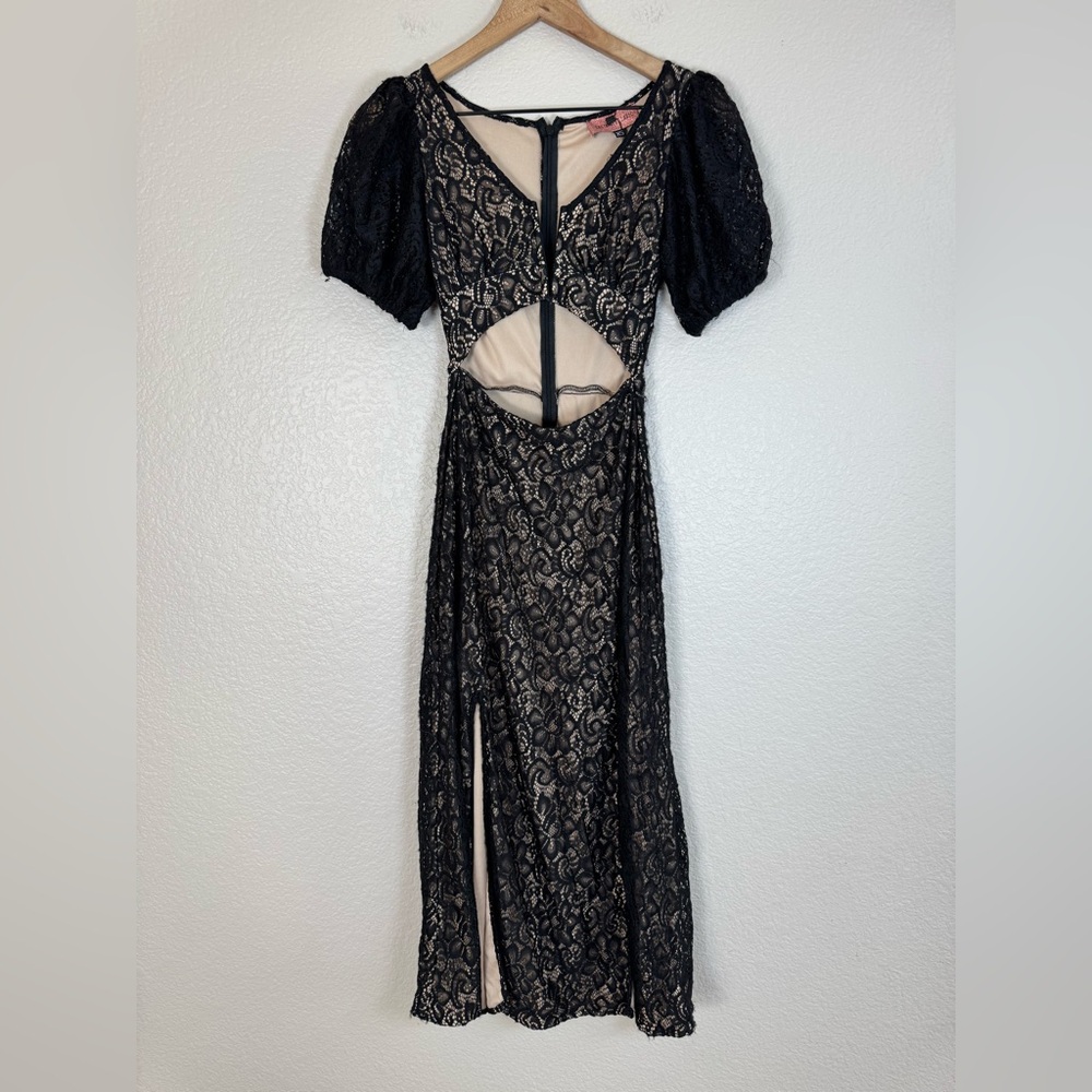 Eastnwest Label Black Nude Lace Maxi dress with Cutout XS NEW $280